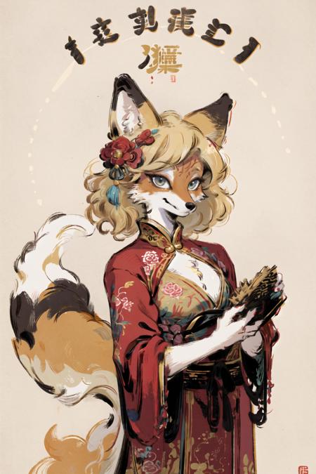 00879-63627210-masterpiece,highres,furry fox girl,solo,blonde,chinese dress, hair ornament, anicent china_looking at viewer, _.png